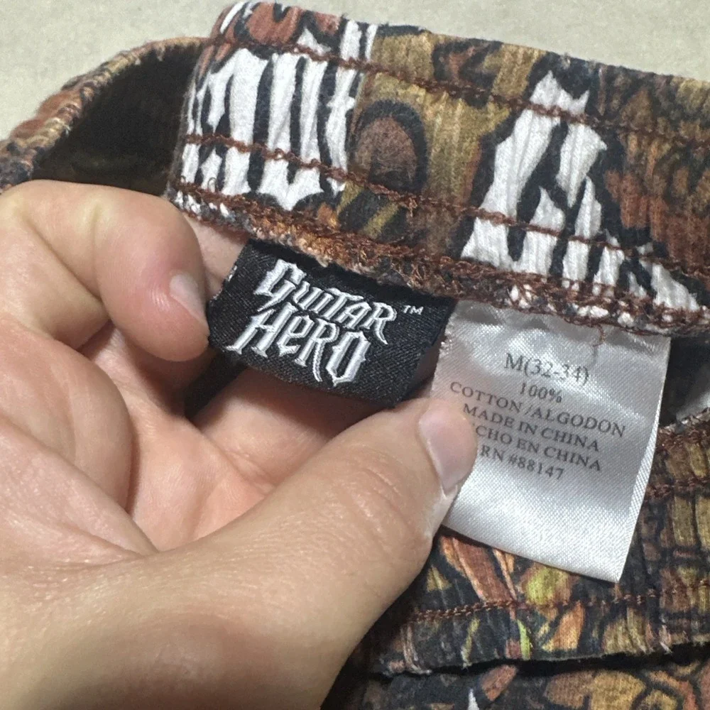 Guitar Hero Pajama Pants Men's SZ M Brown Graphic Print Gamer Lounge Sleep Band